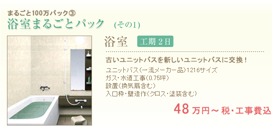 4.浴槽まるごとパック(その1) 工期2日 48万円～ 税・工事費込